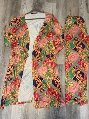 Love 83 Size 2XL Baroque Print Two Piece Set Top Pants Plus Versace Inspired